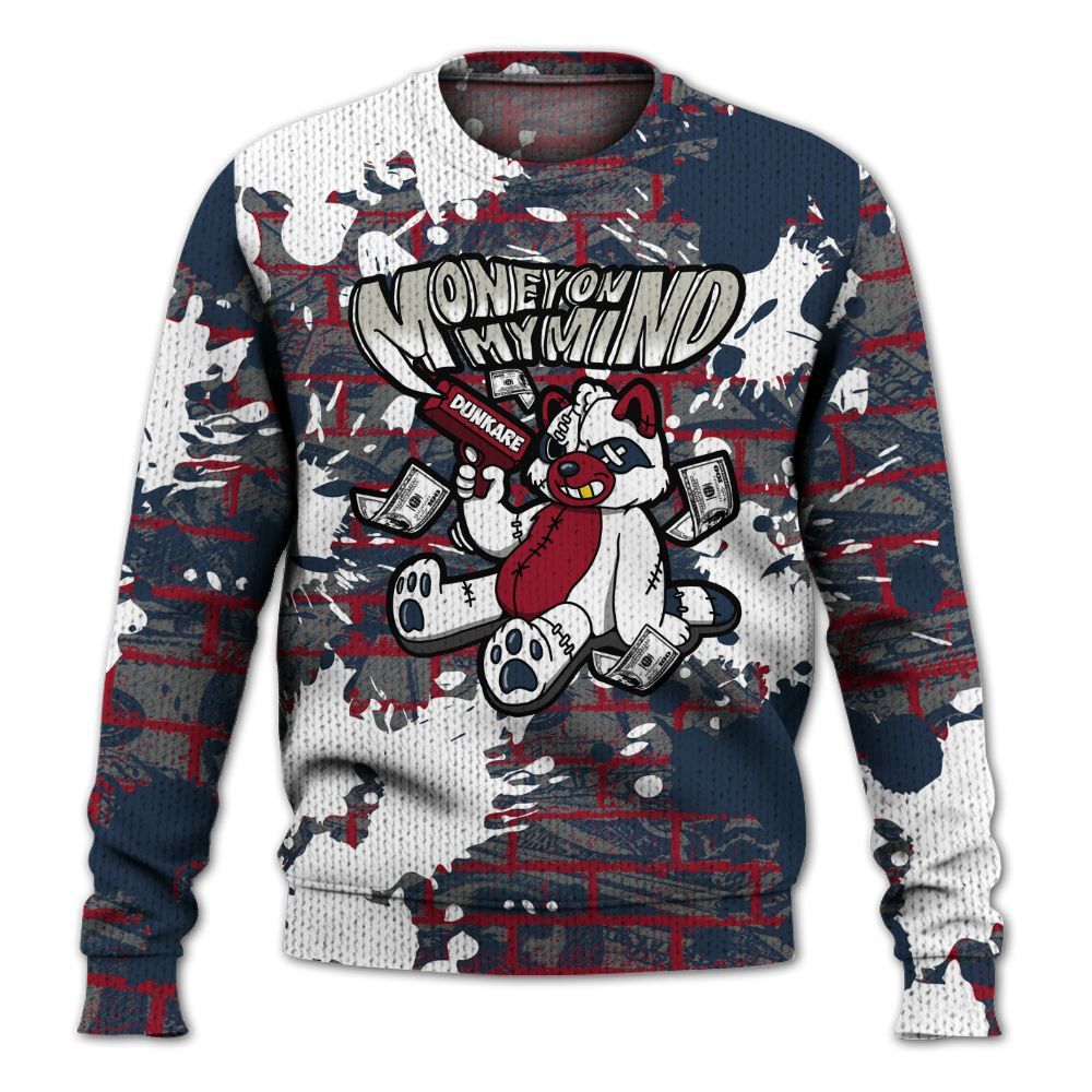 Knitted Sweater To Match Navy Blue 2024 6s - Money On My Mind Raccoon Brick