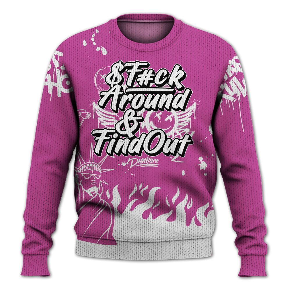 Knitted Sweater To Match Dunk Low Active Fuchsia - Graphic Fck Around Find Out