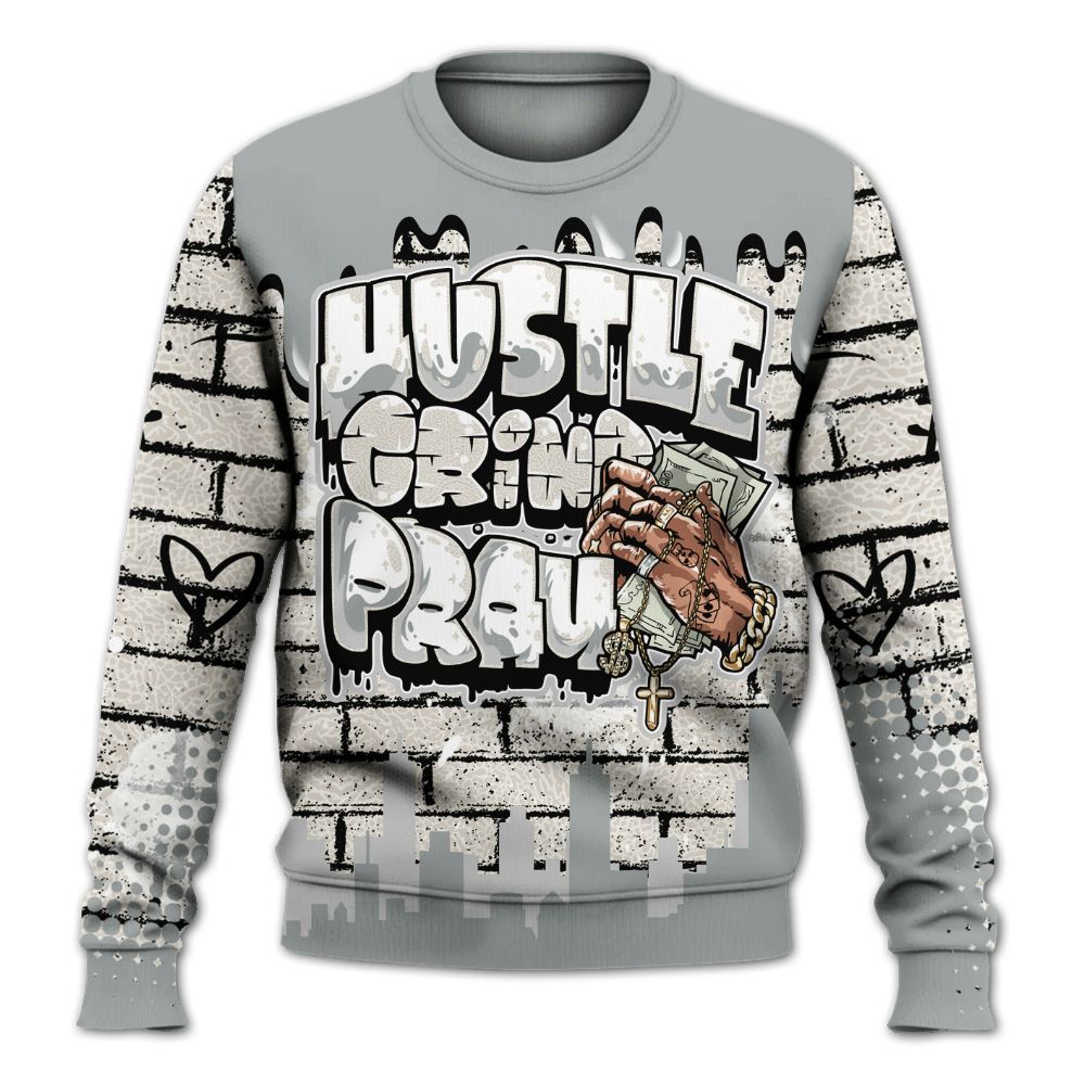 Sweatshirt To Match Retro Pure Money 3s - Hustles Grind Pray Drip All Over Print