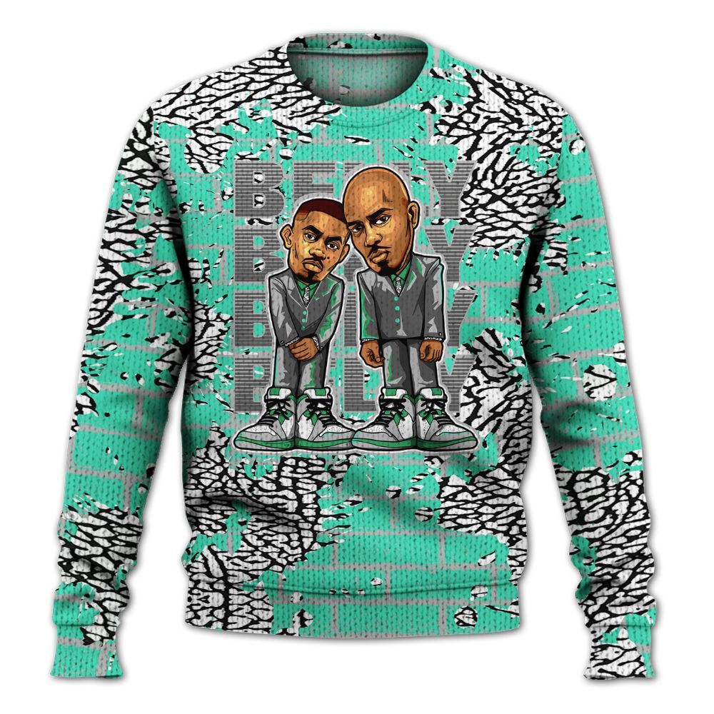 Knitted Sweater To Match Black Green Glow 3s - Belly Sneakers Graphic Halloween