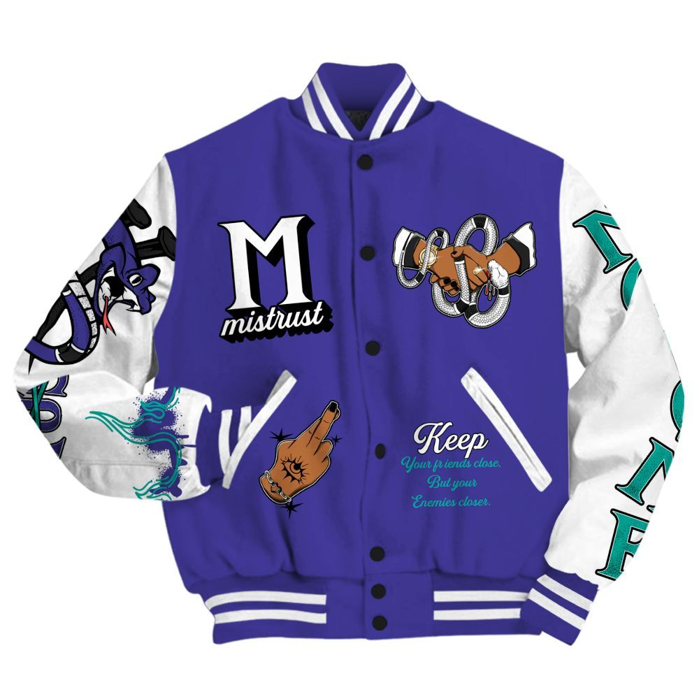 Varsity Jacket To Match Retro Grape 5s - Trust No One Crayon All Over Print