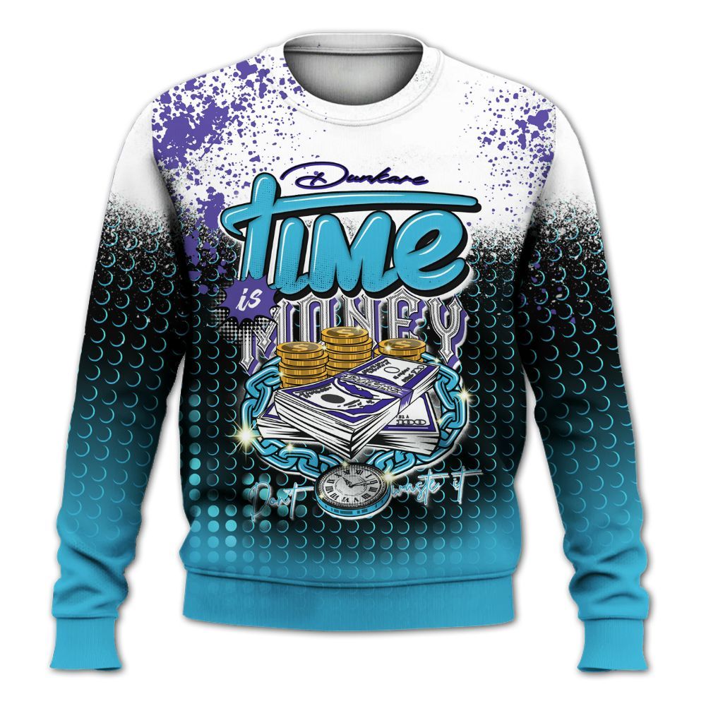 Sweatshirt To Match Retro Aqua 6s - Halftone Time Is Money All Over Print