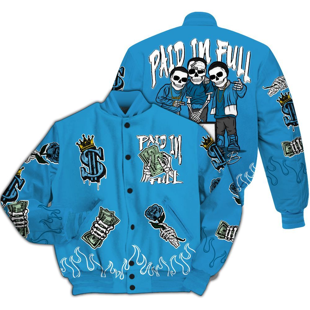 Varsity Jacket To Match Powder Blue 9s - Fire Everybody Paid In All Over Print