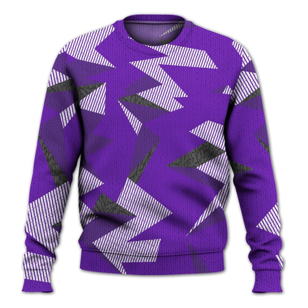 Knitted Sweater To Match Retro Dark Iris 3s - Geometric Camouflage Pattern
