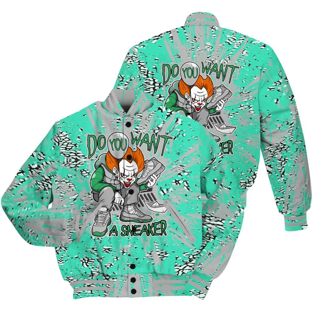 Varsity Jacket To Match Black Green Glow 3s Shirt - Clown Scary Sneakers Graphic Halloween All Over Print