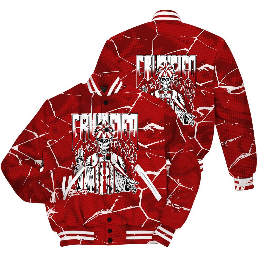 Varsity Jacket To Match Red Taxi 12s Shirt - Crucified Skeleton Crack All Over Print