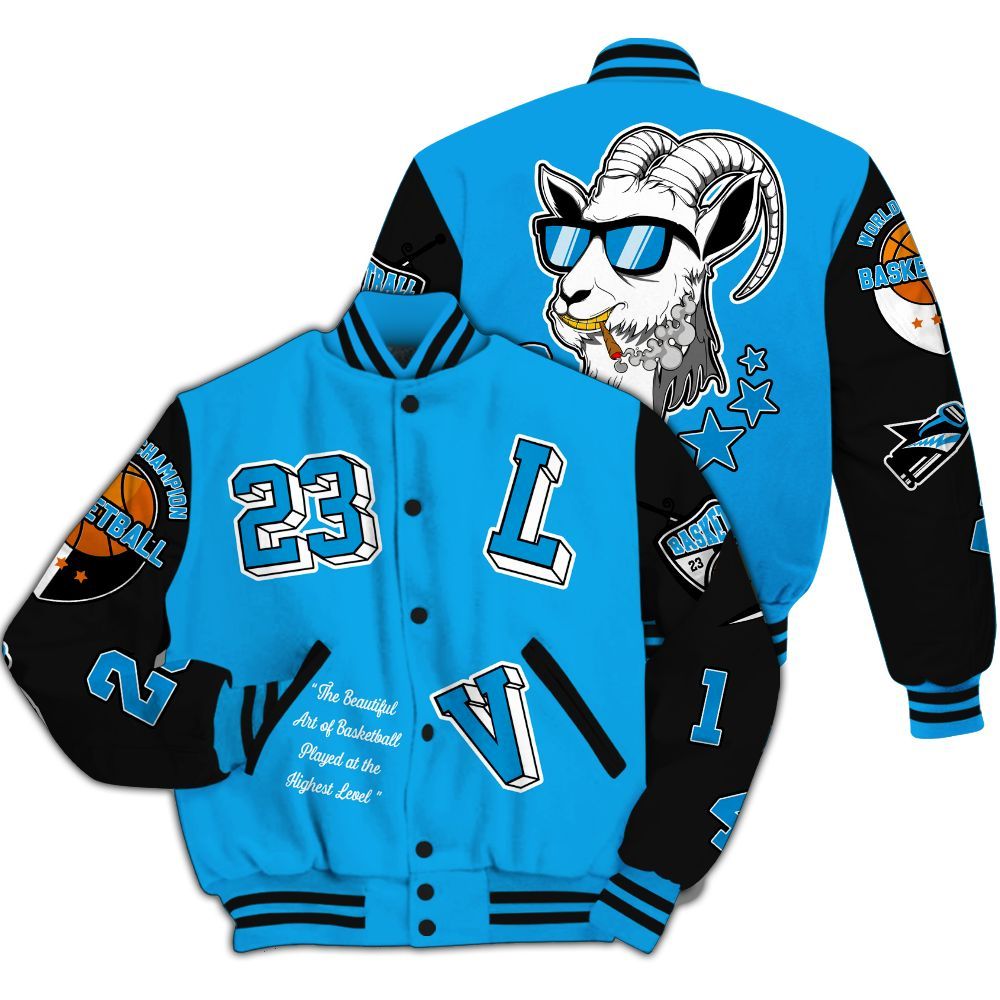 Varsity Jacket To Match Black University Blue 2022 13s - The GOAT Got Em Streetwear All Over Print