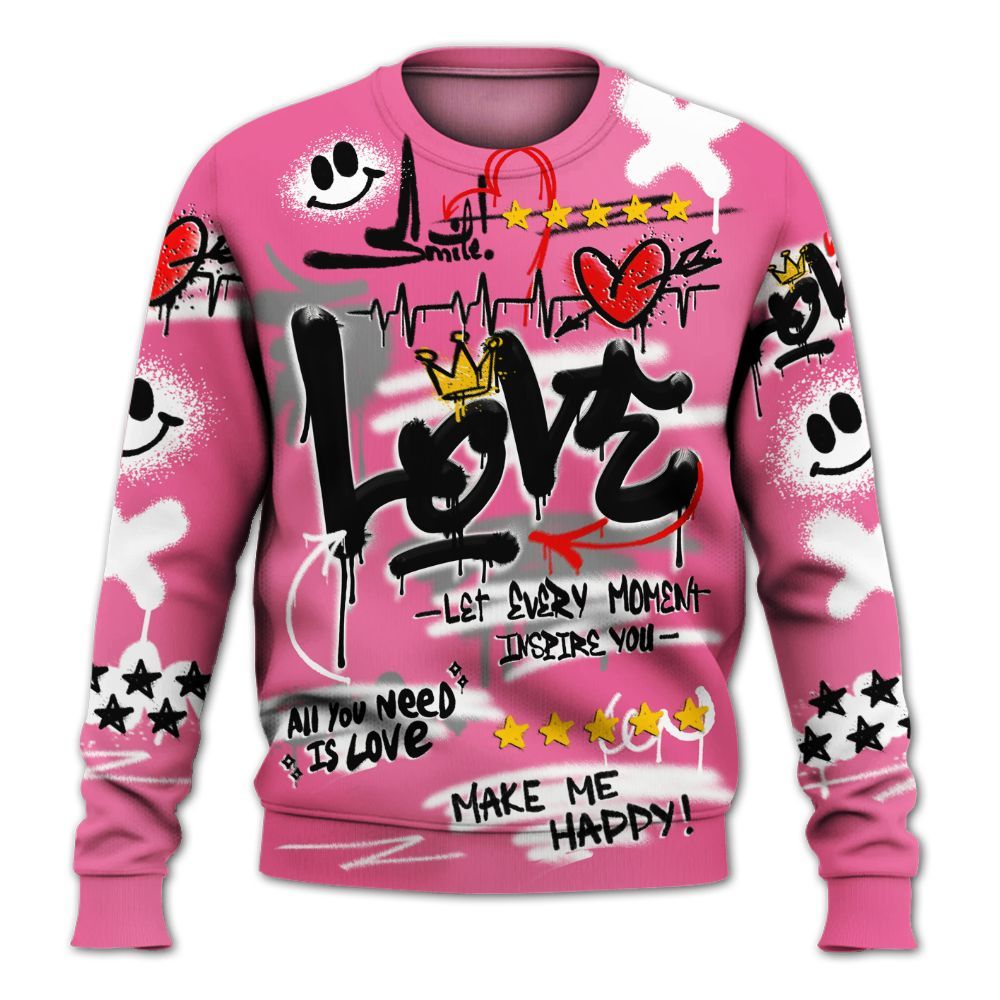 Sweatshirt To Match Air Max SNDR Hyper Pink - Happy Love Beats Graffiti Streetwear All Over Print