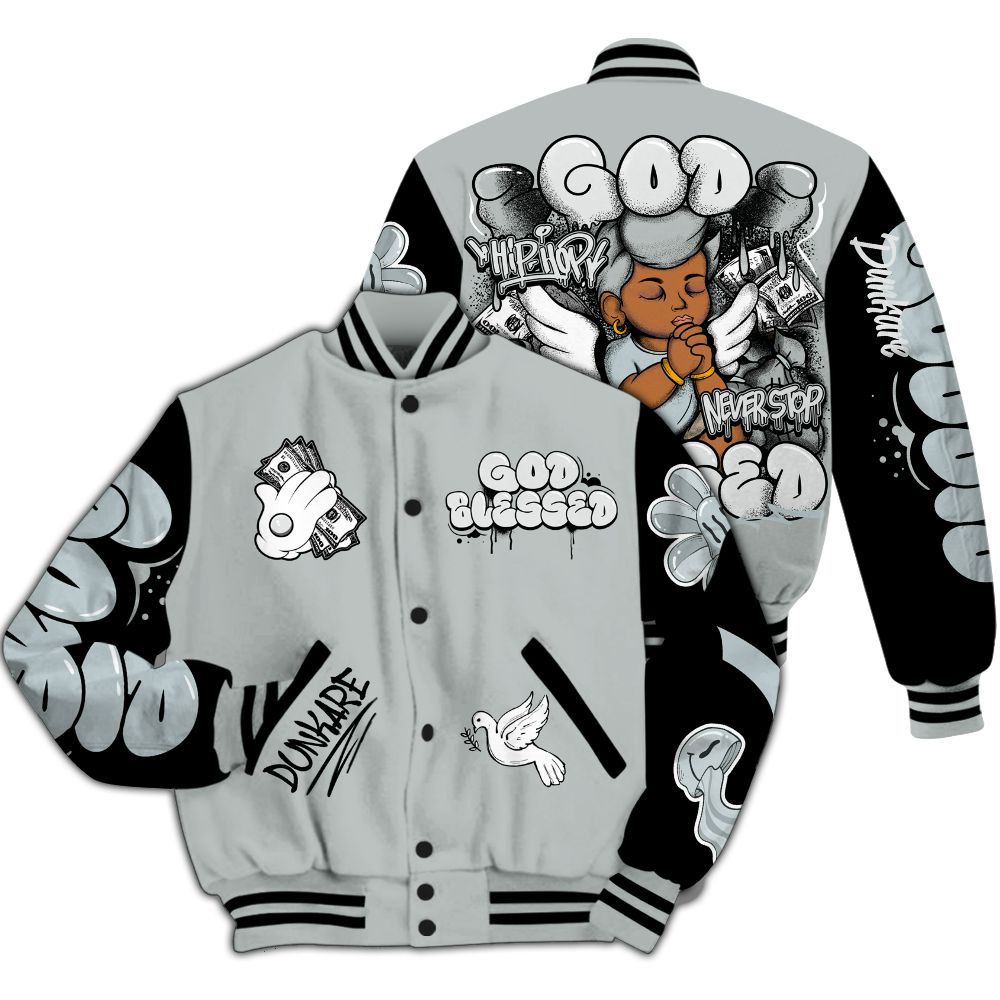 Varsity Jacket To Match Black Wolf Grey 12s - God Blessed All Over Print