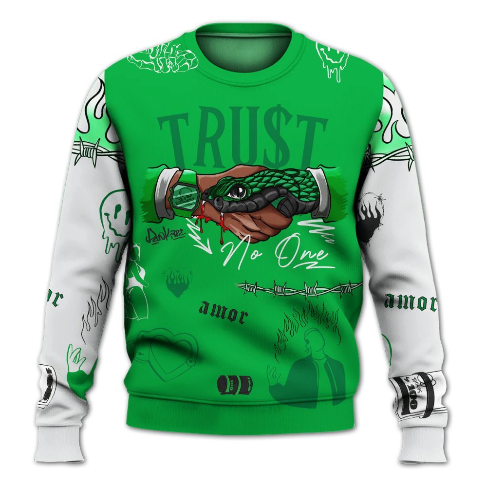 Sweatshirt To Match Lucky Green 5s - Snake Trust No One All Over Print