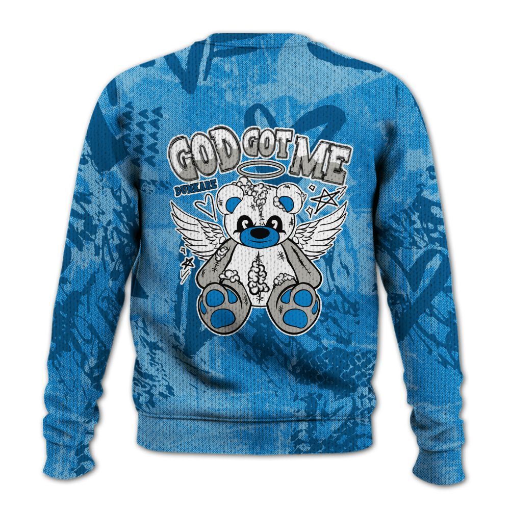 Knitted Sweater To Match Industrial Blue 4s - Gods Guides Me Bear Heart Grunge