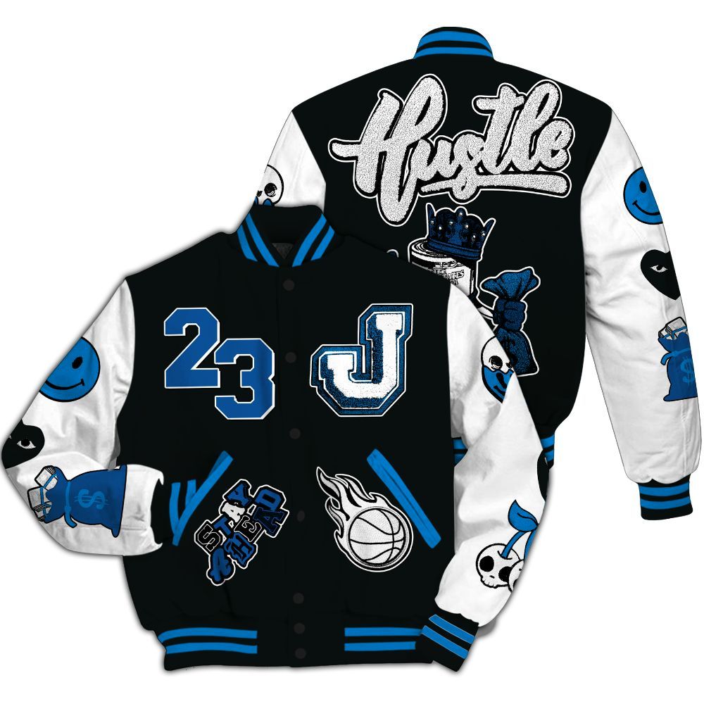 Varsity Jacket To Match High OG FragmentxULA White Black 1s - Hustles Money Number 23 All Over Print
