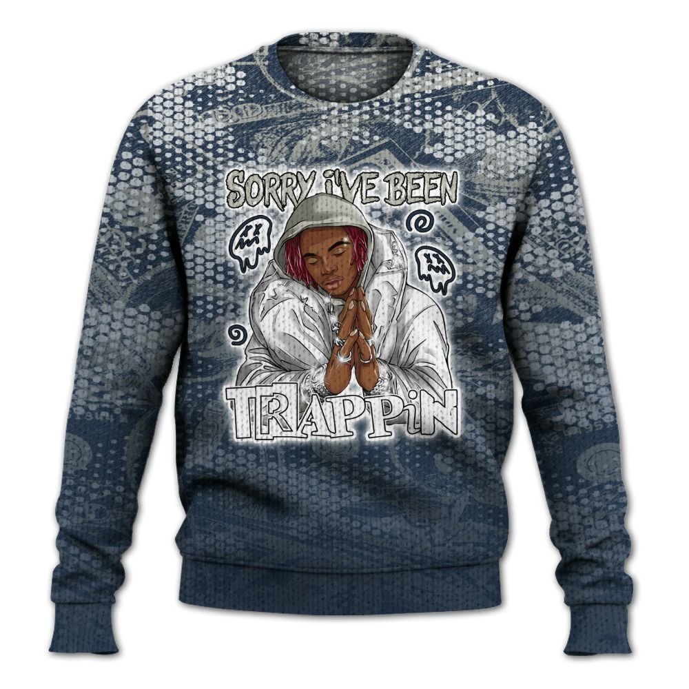 Knitted Sweater To Match White Midnight Navy 6s - Trappin' Banknote