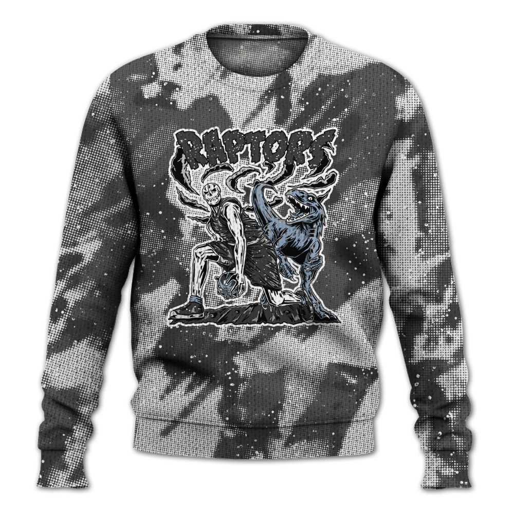 Knitted Sweater To Match Reverse Black White 6s - Raptors Skeleton Abstract Halftone