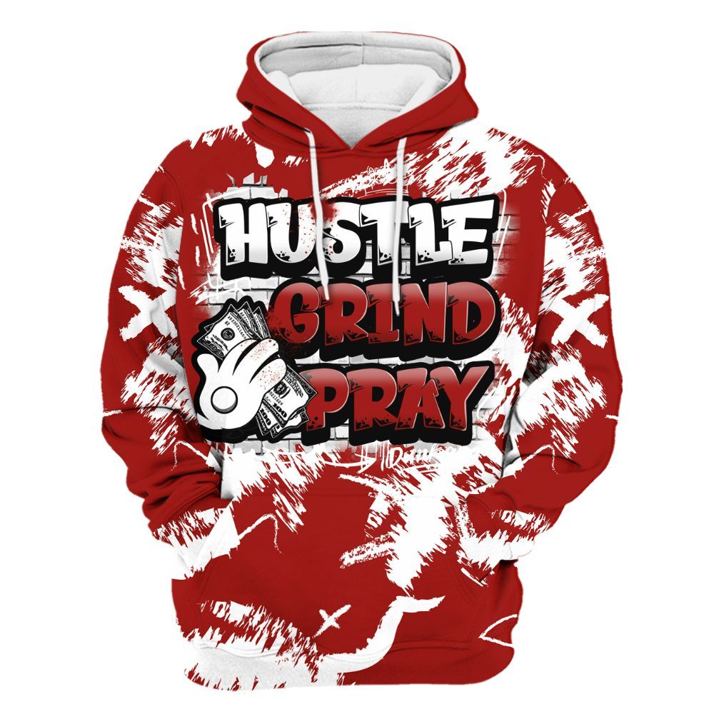 Hoodie To Match High OG Varsity Red 1s - Hustle Grind Pray Retro All Over Print