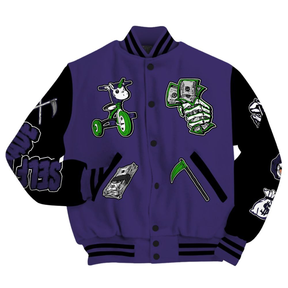 Varsity Jacket To Match Retro Court Purple 13s - Self Make Skeleton All Over Print