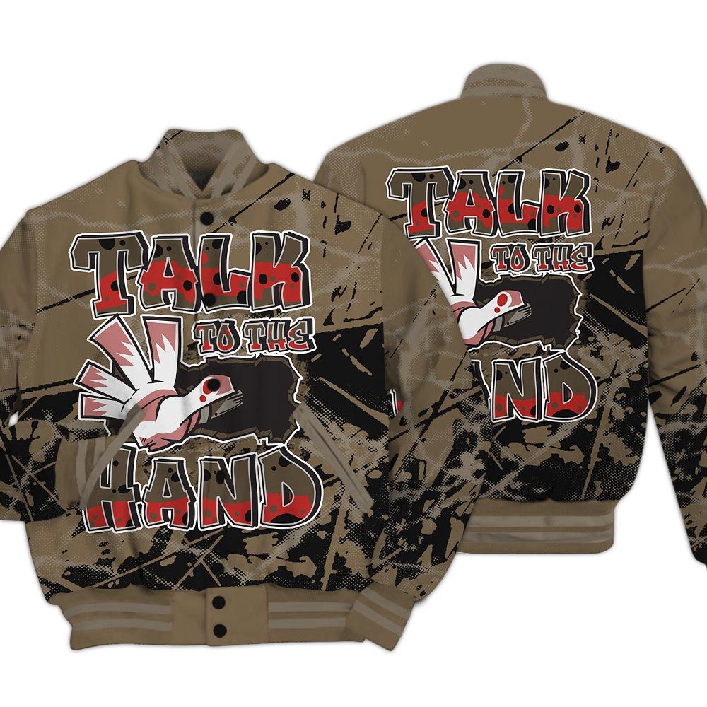 Varsity Jacket To Match Olive 9s - Talk To Hand Profound Graphic Varsity Jacket Unisex