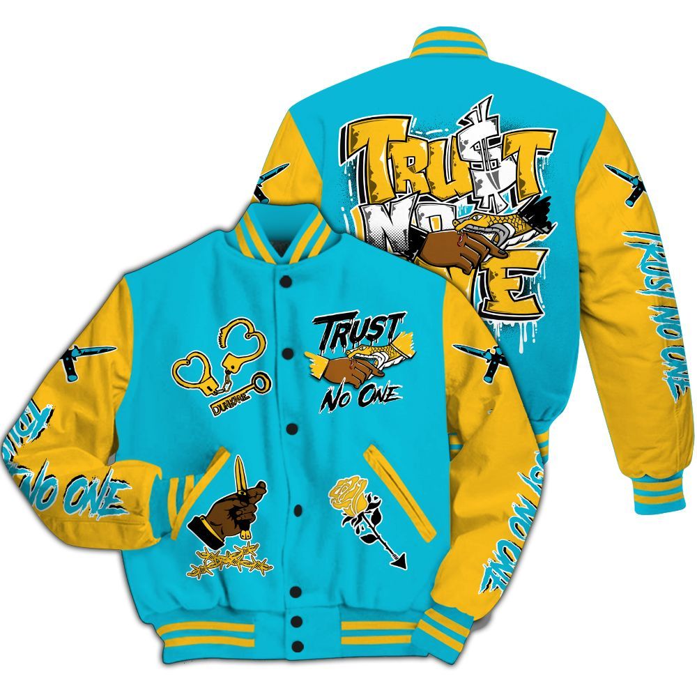 Varsity Jacket To Match Retro Aqua 5s - Trust No One Dripping All Over Print