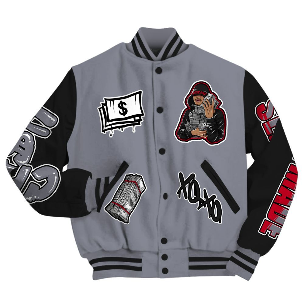 Varsity Jacket To Match Retro Black Flint 13s - Selfmade Unique All Over Print
