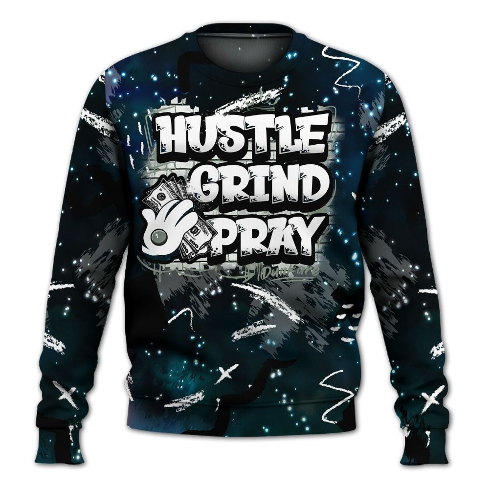Sweatshirt To Match Air Foamposite One Galaxy - Hustle Grind Pray Retro All Over Print