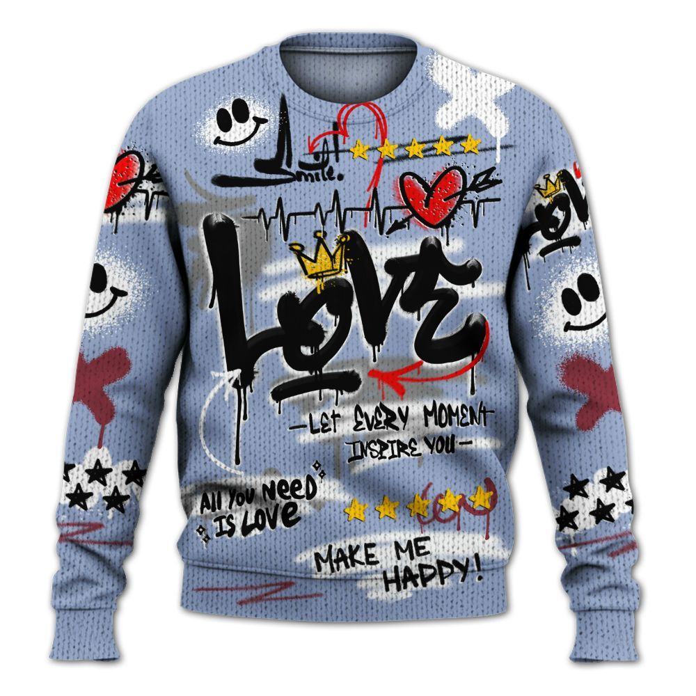 Knitted Sweater To Match Black Metallic 5s - Happy Love Beats Graffiti Streetwear