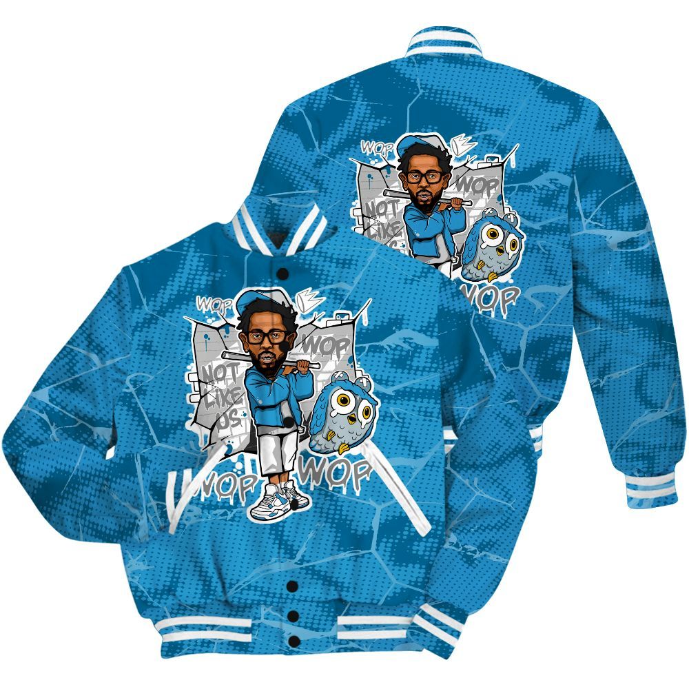 Varsity Jacket To Match Powder Blue 9s Shirt - None Like ComptonCity Graphic Crack All Over Print