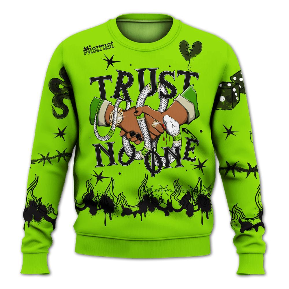 Sweatshirt To Match Electric Green 6s - Trust No One Snake-Bite Doodle Crayon All Over Print