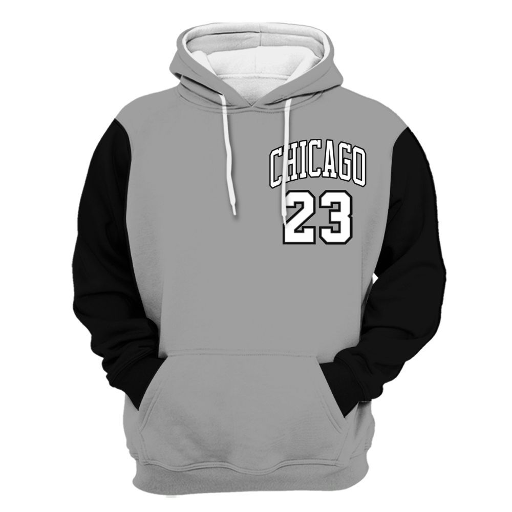 Hoodie To Match Black Wolf Grey 12s Varsity Jacket, Custom Name Chicago 23 All Over Print