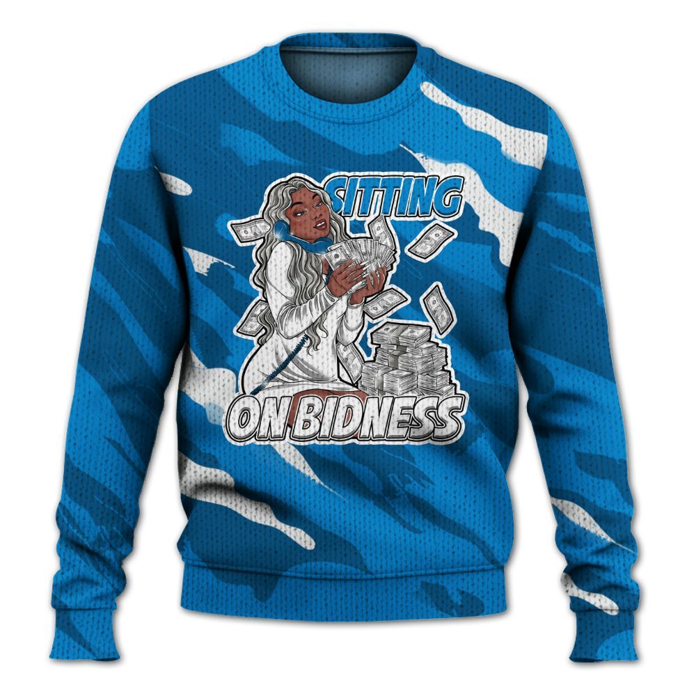 Knitted Sweater To Match Industrial Blue 4s - Bidness Colored