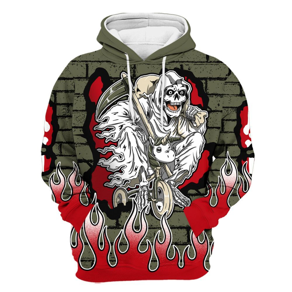 Hoodie To Match Travis Scott Low OG Medium Olive 1s - Self Make Skeleton Crashed All Over Print