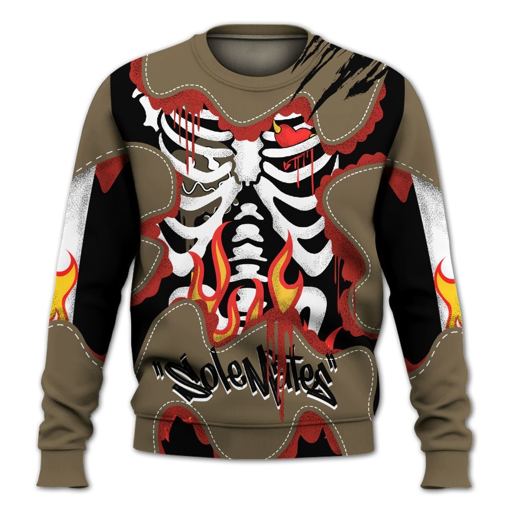 Sweatshirt To Match Olive 9s - Skeleton Burning Heart Drip All Over Print