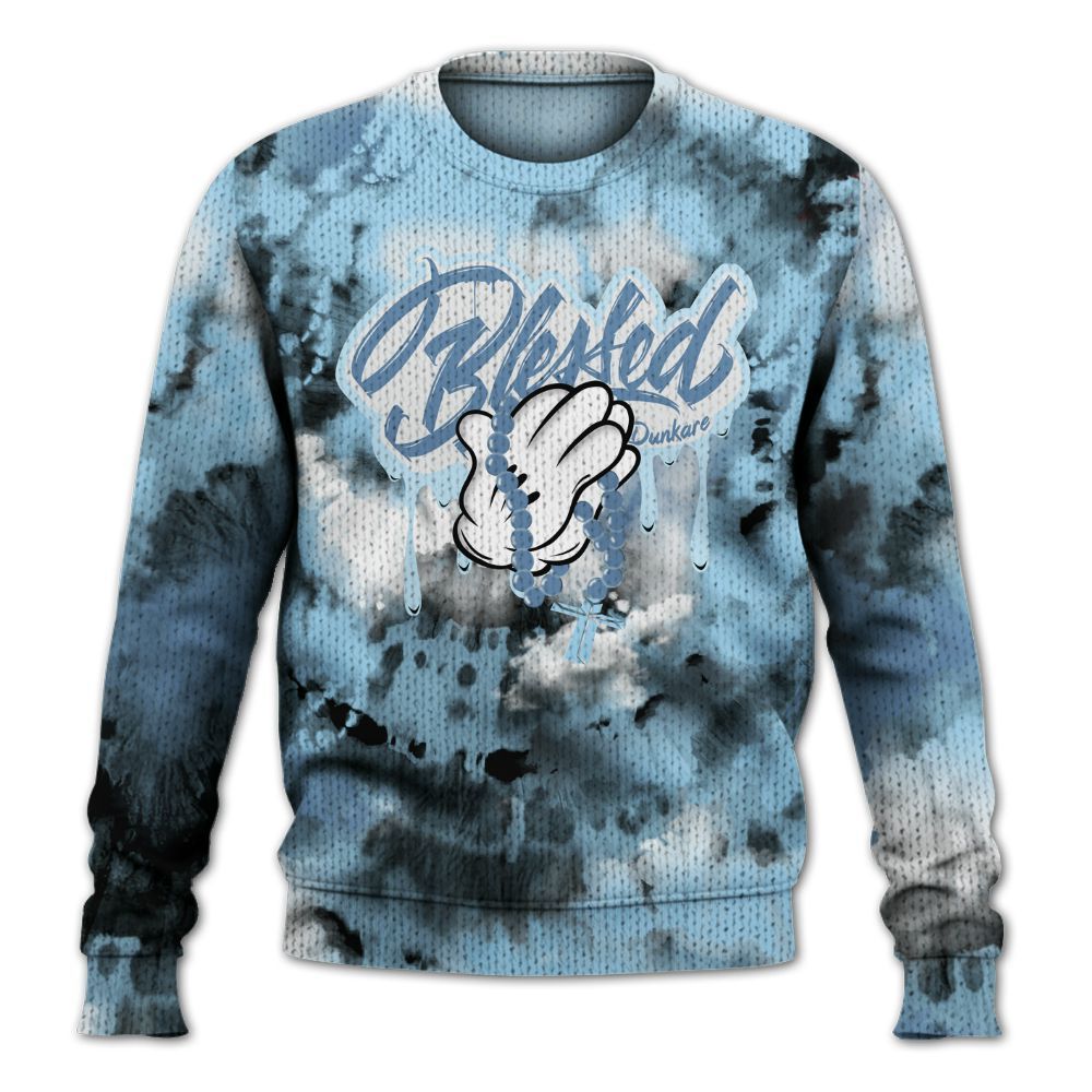 Knitted Sweater To Match Legend Blue 11s - God Blessed Tie Dye