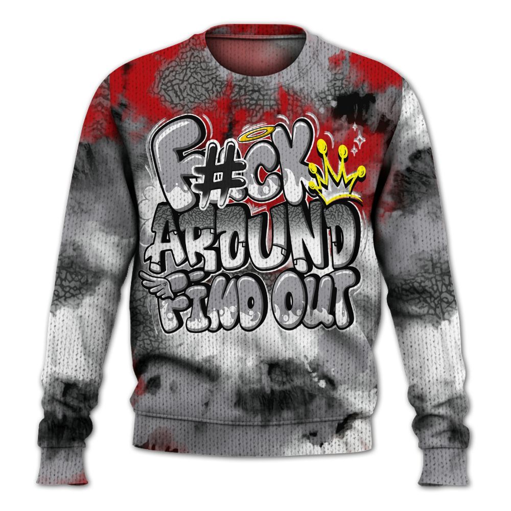 Knitted Sweater To Match Cement Grey 3s - Tie Dye FK Around Find Out