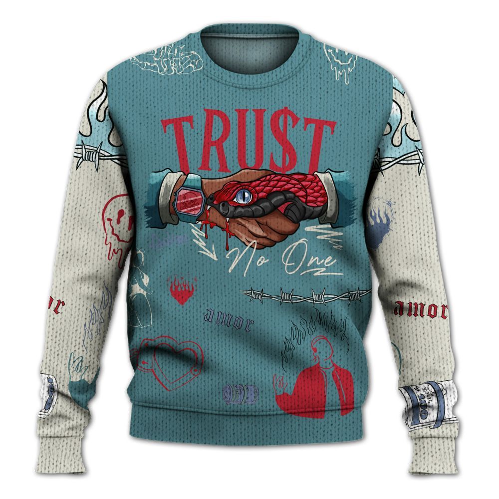 Knitted Sweater To Match Dunk Low Denim Turquoise Royal - Snake Trust No One