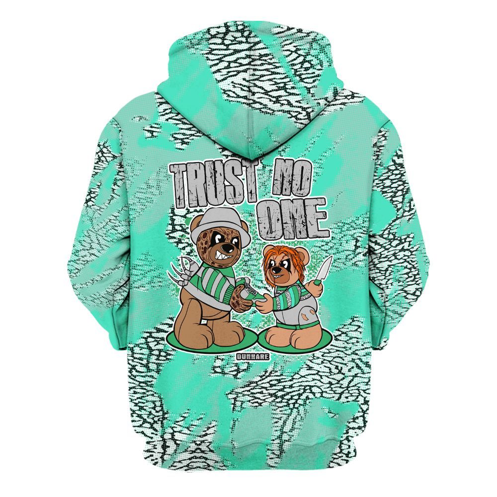 Hoodie To Match Black Green Glow 3s - Trust No One Bear Abstract Halftone All Over Print