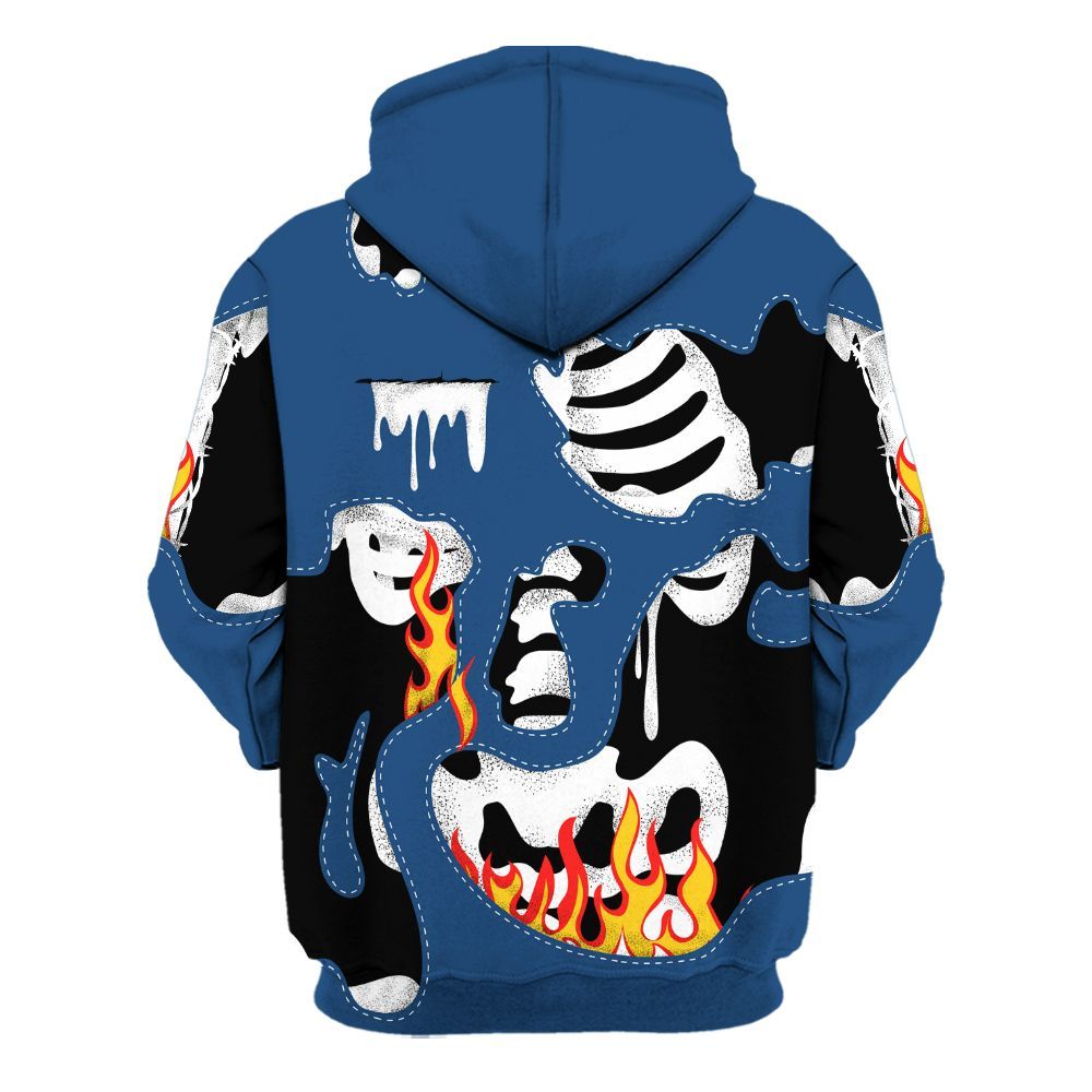 Hoodie To Match High OG Midnight Navy 1s - Skeleton Smile Flame Drip All Over Print