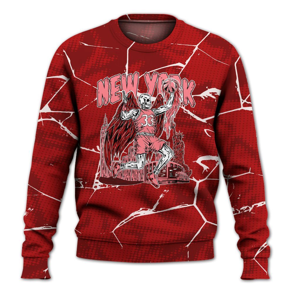 Sweatshirt To Match Red Taxi 12s - Ewing Era Skeleton Crack All Over Print