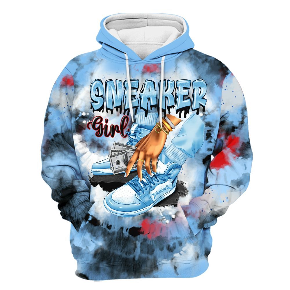Hoodie To Match University Blue 5s - SNEAKER Girl Money Drip Tie Dye All Over Print