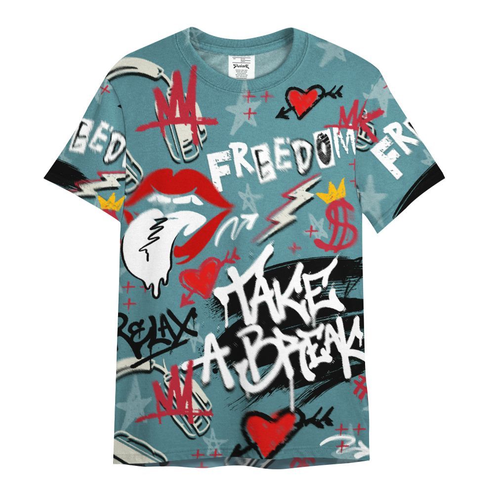 Shirt To Match Dunk Low Denim Turquoise Royal - Take Break Freedom Graffiti Streetwear All Over Print