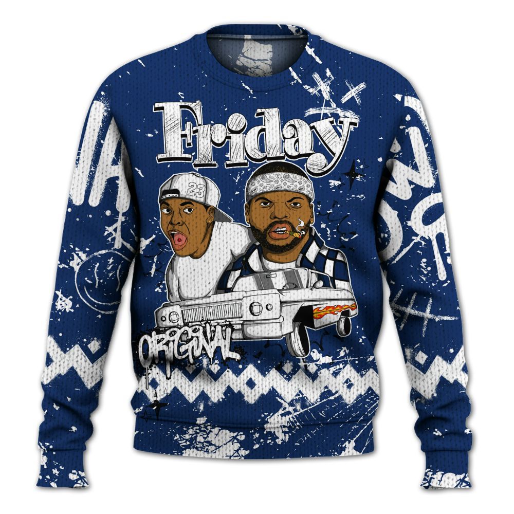 Knitted Sweater To Match High OG Deep Royal Blue 1s - Friday Sneaker Crayon