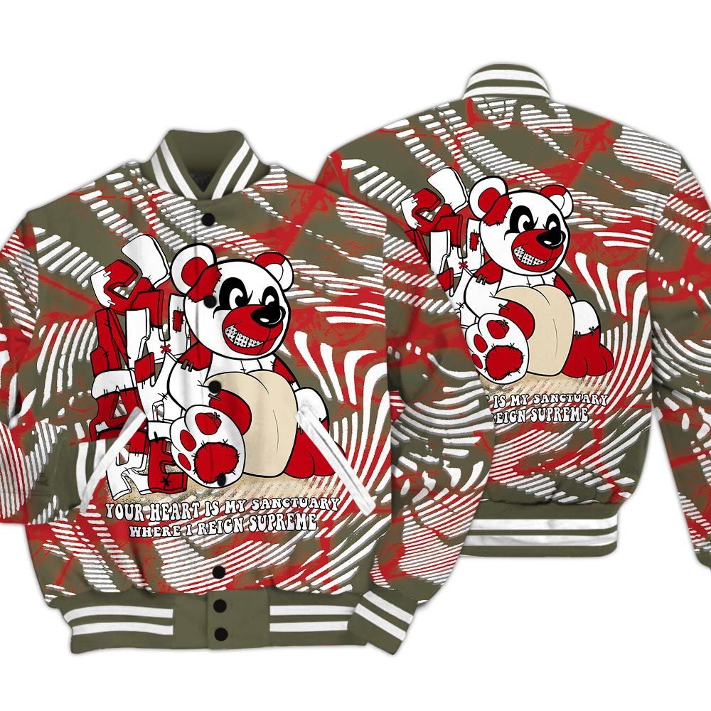 Varsity Jacket To Match Low OG Medium Olive 1s - Possession Bear Fume Varsity Jacket Unisex