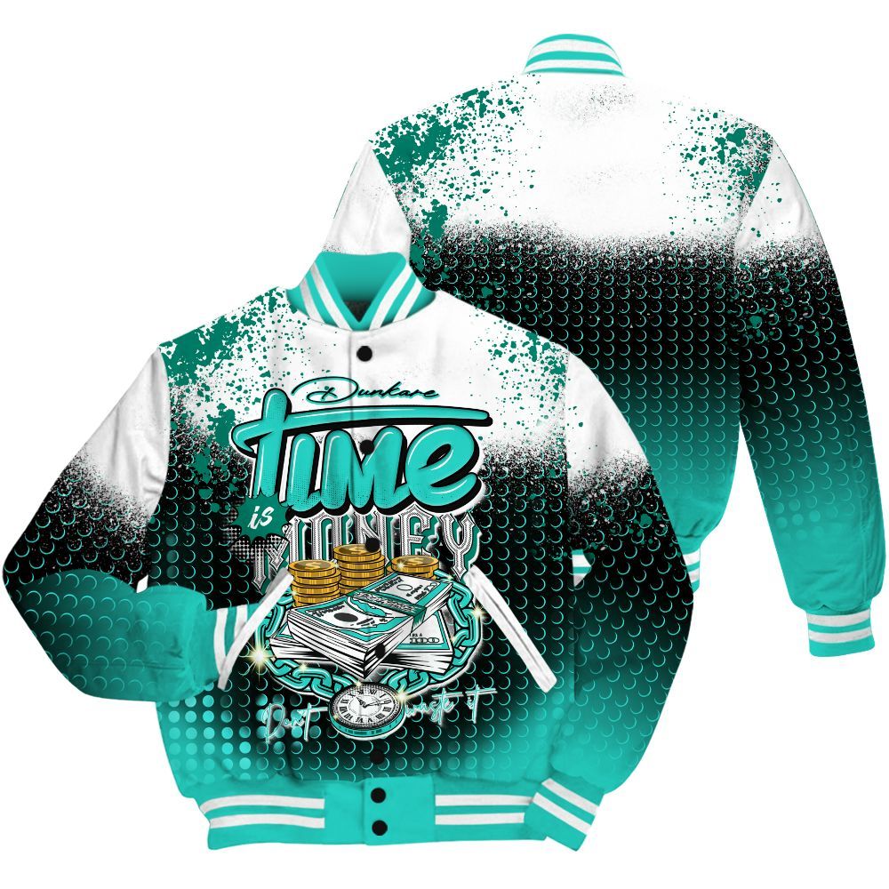 Varsity Jacket To Match Dunk Low Clear Jade Shirt, Halftone Time Is Money All Over Print