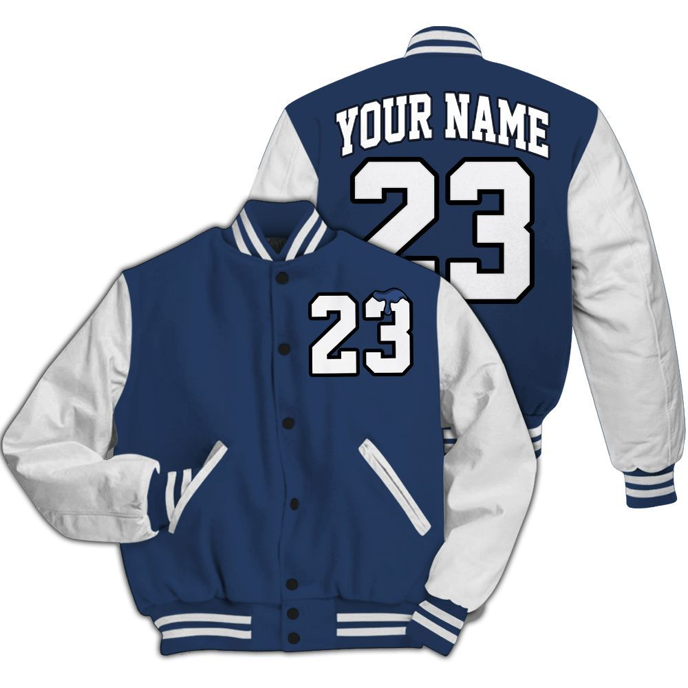 Varsity Jacket To Match Low 85 Metallic Blue 1s - Custom Name Number 23 Drip All Over Print