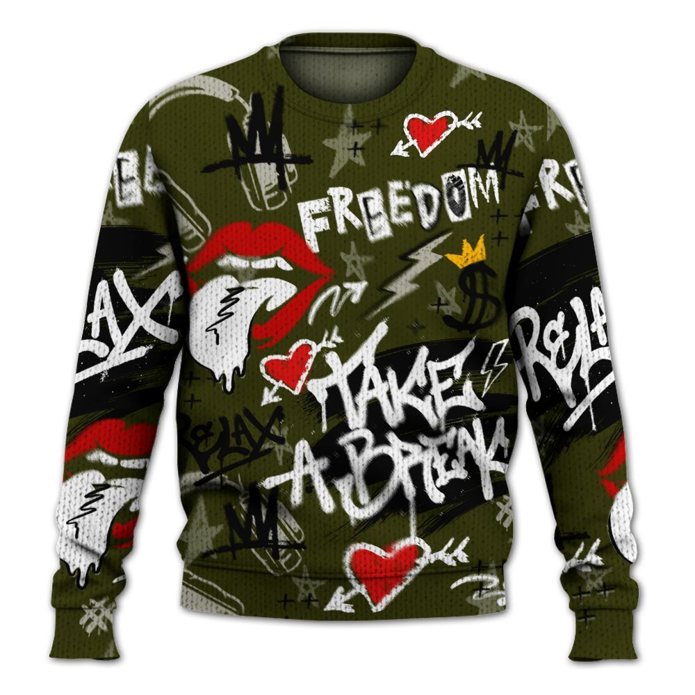 Knitted Sweater To Match Dunk Low Pale Ivory Cargo Khaki - Take Break Freedom Graffiti Streetwear