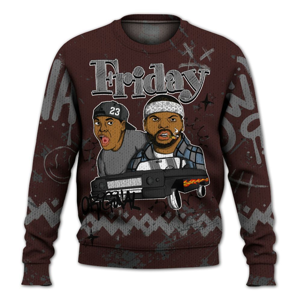 Knitted Sweater To Match Burgundy 5s - Friday Sneaker Crayon