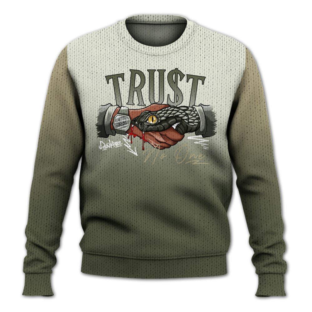 Sweater To Match Low OG Medium Olive 1s - Snake Trust No One Drip Graphic