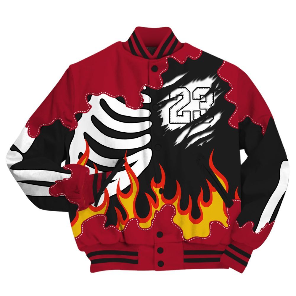 Varsity Jacket To Match High OG Black Toe Reimagined 1s - Burning Skeleton 23 G.O.A.T All Over Print