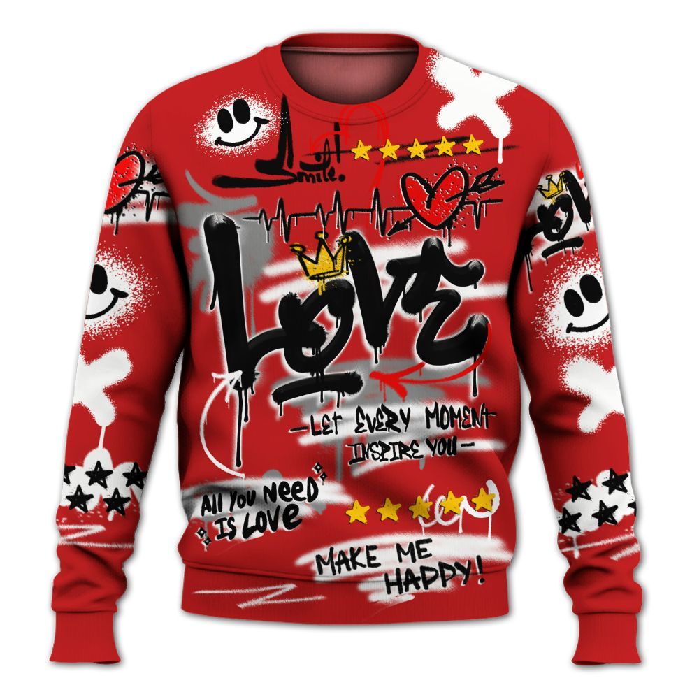 Sweatshirt To Match Bred Reimagined 4s - Happy Love Beats Graffiti Streetwear All Over Print