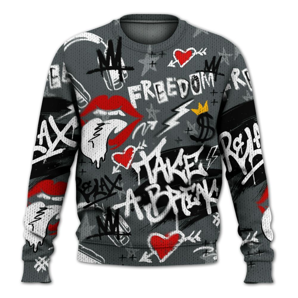 Knitted Sweater To Match Black RM Nigel Sylvester 4s - Take Break Freedom Graffiti Streetwear