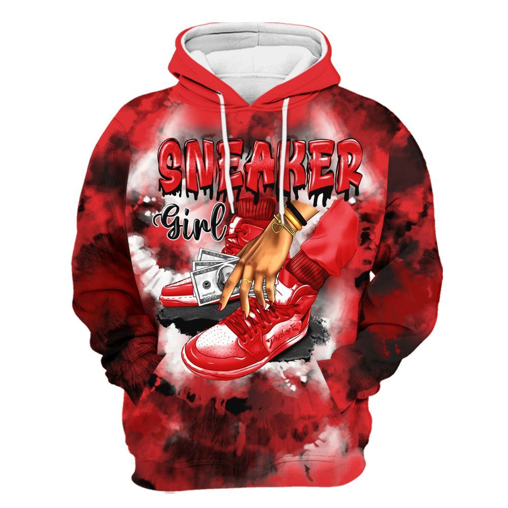 Hoodie To Match Chile Red 9s - SNEAKER Girl Money Drip Tie Dye All Over Print